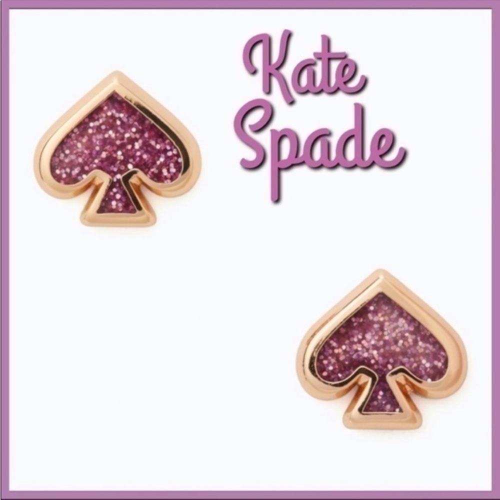 Kate Spade stud pink glitter earrings post gold tone classic spade shape